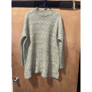 Soft Surroundings XL Green Mock Neck Oversized Cable Knit Boho Box Top Sweater